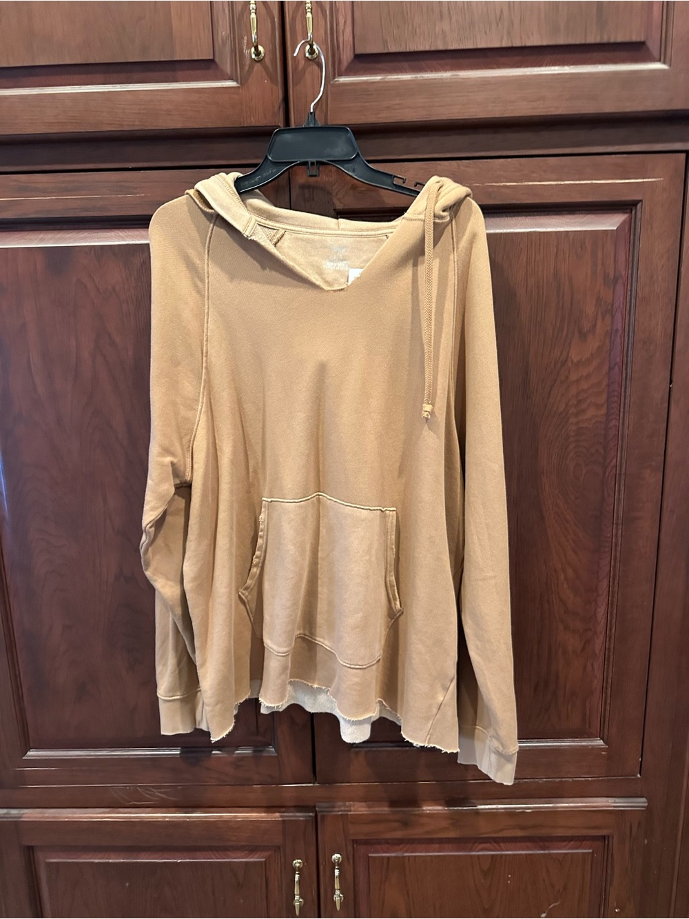 NWT camel colored v-neck hoodie by aerie sz L